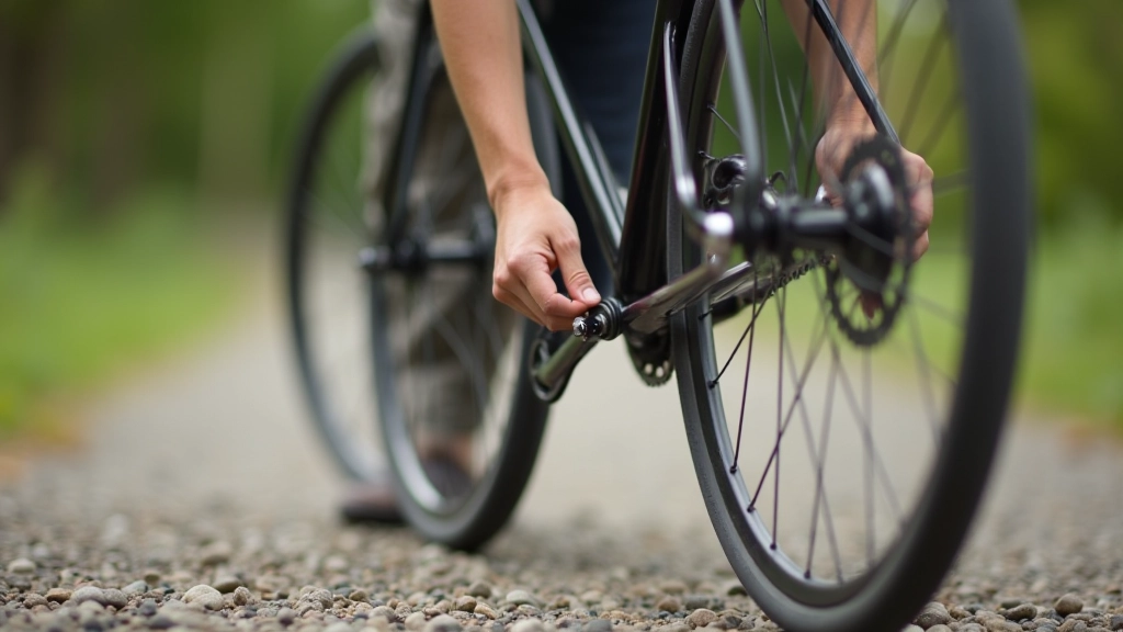 Cyklista kontrolující kolo s mapou na trailové stezce